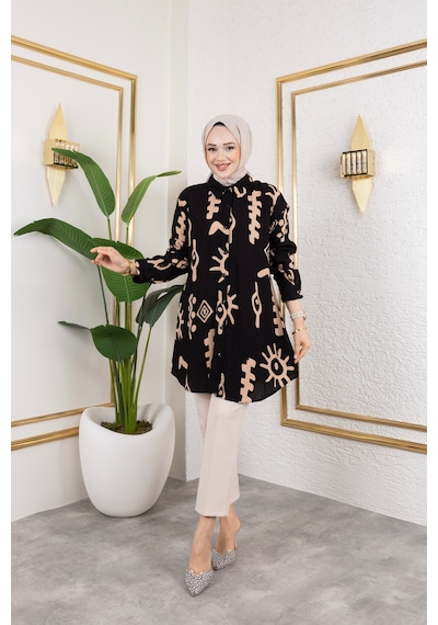 Hira Life Fashion Kadın Tesettür Giyim Ve Spor Giyime Uygun Düğme Detaylı Şık Desenli Dokuma Viskon Gömlek-tunik Siyah 2 Siyah 2 Hira Life Fashion Kadın Tesettür Giyim Ve Spor Giyime Uygun Düğme Detaylı Şık Desenli Dokuma Viskon Gömlek-tunik Siyah 2 Siyah 2