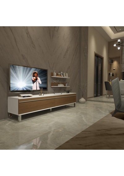 Decoraktiv Eko 4 Mdf Std Krom Ayaklı Tv Ünitesi Tv Sehpası Beyaz - Ceviz