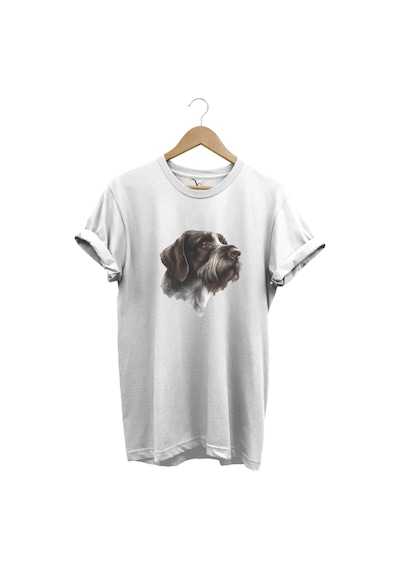 Avcılık Hunting Drahthaar Draktar Av Köpeği Baskılı %100 Pamuk Regular Fit Unisex T-shirt Beyaz