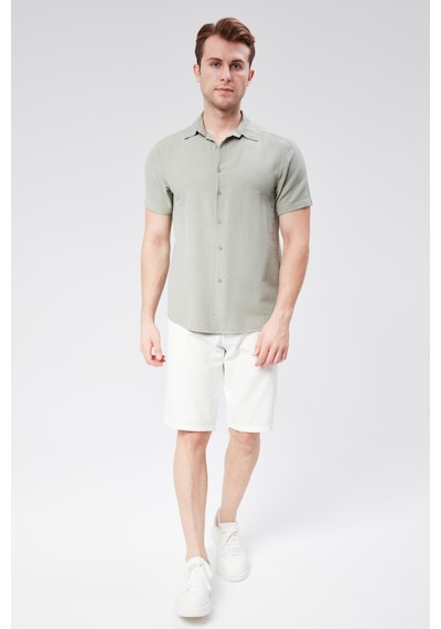 Braccas Erkek Beli Yarım Lastikli Keten Pamuk Karışımlı Slim Fit Şort Ekru Ekru
