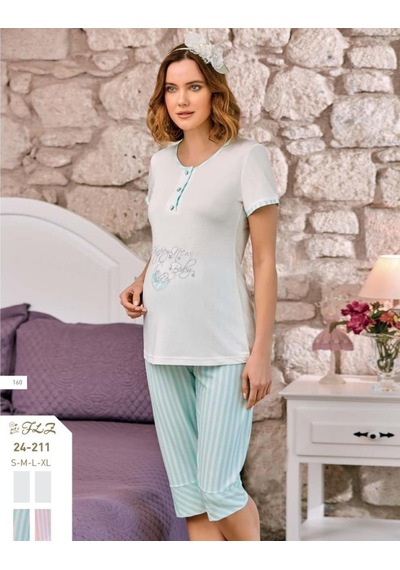 Flz 24-211 Hamile Lohusa Kapri Pijama Takımı Pudra