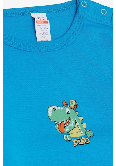 Breeze Erkek Bebek Çıtçıtlı Zıbın Body Mutlu Dinozor Baskılı 9 Ay-3 Yaş, Mavi Mavi