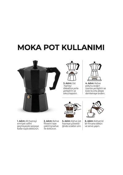 Siyah Moka Pot 3 Fincanlık Moka Kahve Cezvesi, 180 Ml Alüminyum Espresso Demliği, Ocak Üstü Kahve Yapıcı, Gazlı Elektrikli Ve Seramik Ocak Uyumlu, 9x12x17 Cm