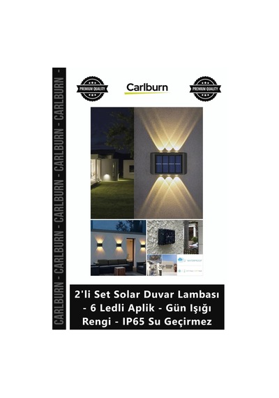 Özel Üretim Özel Üretim 2'li Set Solar Duvar Lambası 6 Ledli Aplik Gün Işığı Rengi Ip65 Su Geçirmez