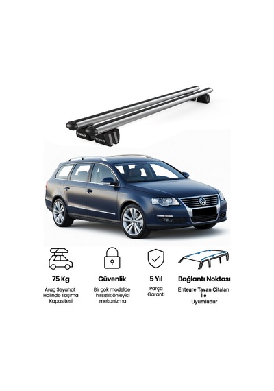 Pençe Volkswagen Passat B6 Sw 2005-2010 Uyumlu Gri Ara Atkı Port Bagaj Tavan Barı