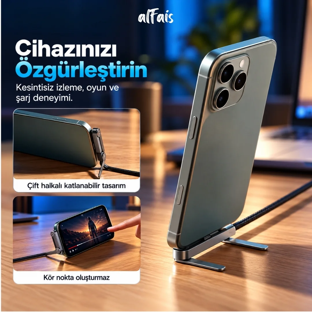 Usb Type C Şarj Data Kablosu Standlı Katlanabilir Hızlı Şarj 240w 2 Metre
