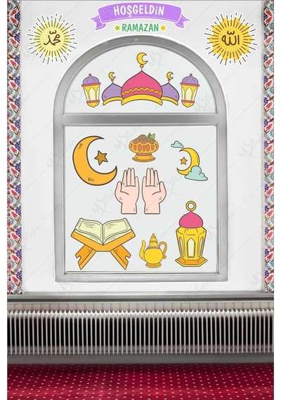 MSticker Ramazan Fener Ay Yıldızlar Cam Duvar Dekorasyon Sticker Seti