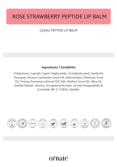 Peptide Lip Balm Rose Strawberry, Nemlendirici, Parlatıcı Lip Balm Çilek Ceramide Vitamin E 15ml Pembe