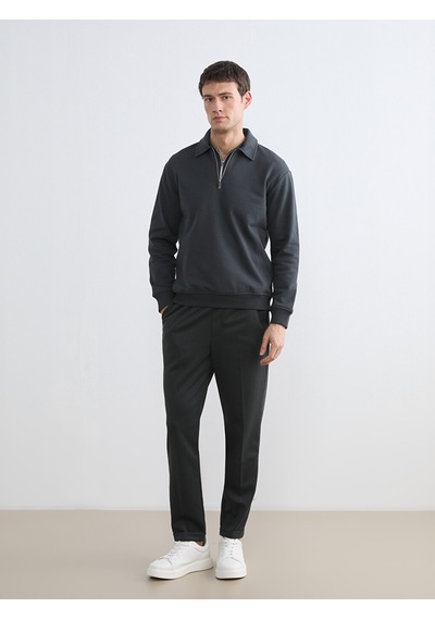 Lcw Vision Antrasit Fermuar Kapamalı Polo Yaka Erkek Sweatshirt