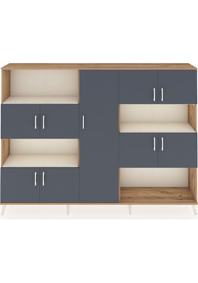 Arges Dolap 10 Raflı 9 Kapaklı 220x30x163 Çam-antrasit/aytaşı Çam-antrasit/aytaşı