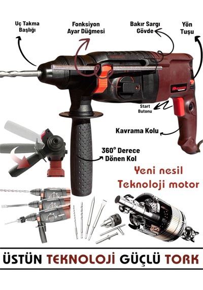 Schmıtzer 3'lü Set Sch-2603k Pro 850 W Sds Plus Metal Şanzuman Profesyonel Darbeli Matkap Kırıcı Delici 26mm Hilti