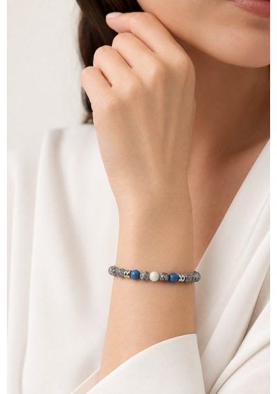 Gri Jasper, Ceyt Ve Ay Taşı Doğal Taş Bileklik Gerçek Doğal Taş Unisex Kadın Erkek El Yapımı Minim 011 - Kahverengi