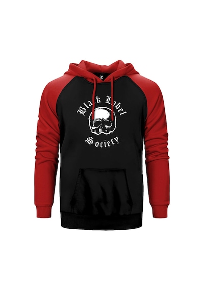 Black Label Society Kırmızı Renk Reglan Kol Kapşonlu Sweatshirt Kırmızı