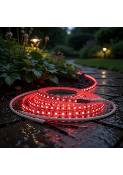 220v 120 Led Dış Mekan Şerit Led Kırmızı Işık Arkası Yapışkanlı Suya Dayanıklı Dekoratif Aydınlatma 5 metre