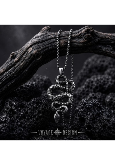 Paslanmaz Çelik Antik Gümüş Renk Gotik Stil Mistik Snake Yılan Kolye