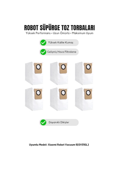 Robot Vacuum 5 Ov31gl İle Uyumlu 6'lı Toz Torbası 19.0