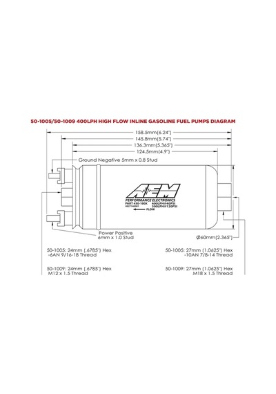 Aem Electronics 50-1005 400lph An Sıralı Yüksek Akışlı Yakıt Pompası