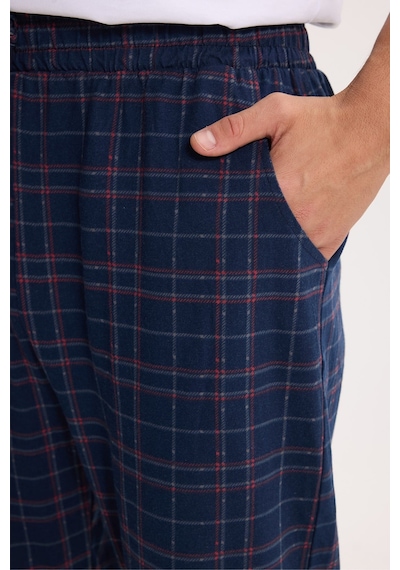 Tudors Erkek Standart Fit Normal Kesim Pamuklu Kareli Beli Bağcıklı Cepli Lacivert Pijama Altı-51259