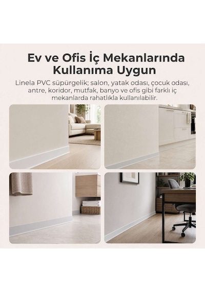 Linela Suya Dayanıklı Pvc Süpürgelik 8 Cm - Açık Gri - Lnl413