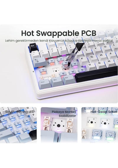 Aula F87 Pro V2 Mekanik Rgb Tkl Star Vector Switch Kablosuz Makrolu Hot Swap Klavye Lacivert