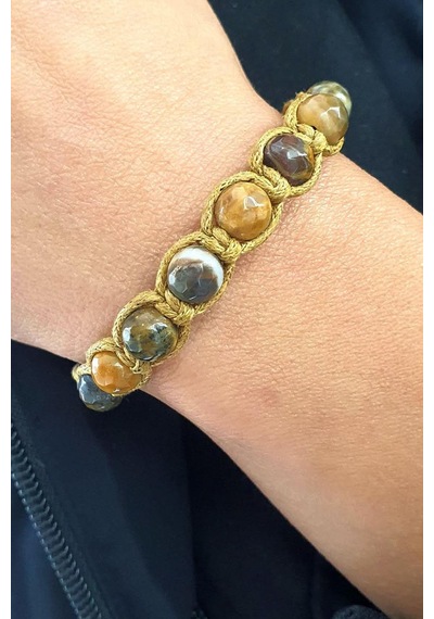 Akik Taşlı Tasarım El İşi Şambala Bileklik Gümüş