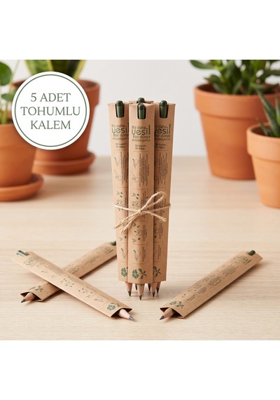 Doğada Çimlenen Tohumlu Kalem 5'li Set - Çevre Dostu Yeşeren Kurşun Kalem - 9089550392255 Kahverengi