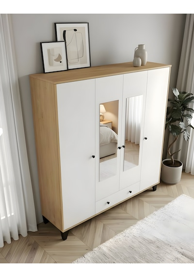 Vento Modern 4 Kapaklı Aynalı Fonksiyonel Yatak Odası & Genç Odası Elbise Dolabı - Safir Meşe Safir Meşe Vento Modern 4 Kapaklı Aynalı Fonksiyonel Yatak Odası & Genç Odası Elbise Dolabı - Safir Meşe Safir Meşe