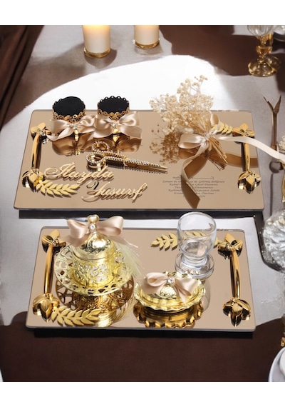Harmony Gold Söz Nişan Tepsisi Ve Damat Kahve Fincan Tepsisi Gold Gold