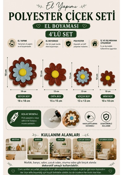 Çiçek Polyester Çiçek 4 Lü Set Kiremit