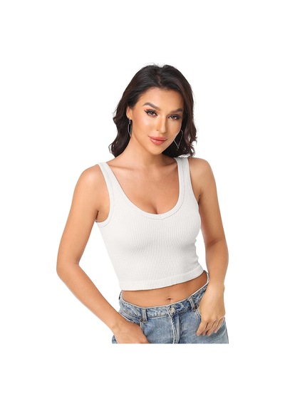 Liona Kadın U Yaka Beyaz Renk Crop Top Bluz Atlet 001