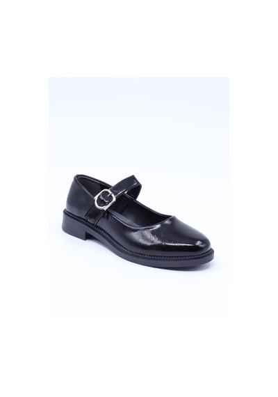 Nesilshoes Nesil Shoes Süha 250 Syh Krşk Rgn Tokalı Balerin Kadın Babet Siyah Kırışık Rugan