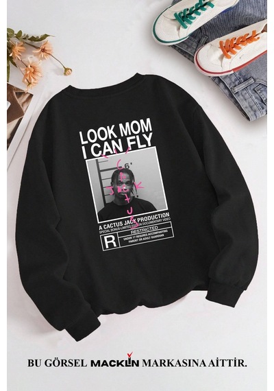 Macklin Unisex Kadın Erkek Travis Scott Cactus Jack Özel Tasarım Baskılı Bisiklet Yaka Sweatshirt Siyah1 Mck1306 Siyah
