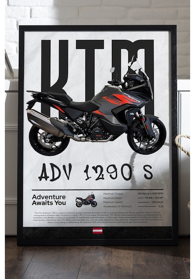 Ktm Adv 1290 S Siyah Ahşap Çerçeveli Poster, Dekoratif Motosiklet Duvar Tablosu