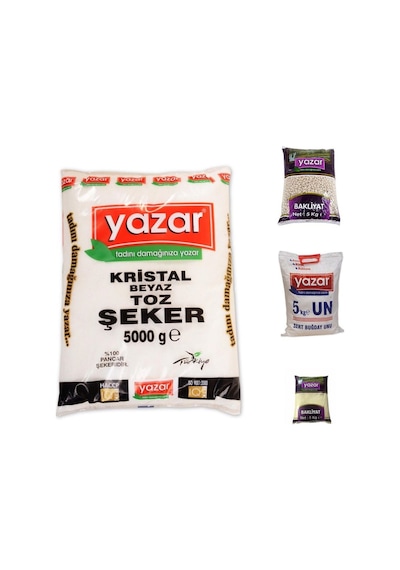 Yazar 5kg Toz Şeker + Pilavlık Pirinç + Çok Amaçlı Un + Dermason Fasulye 20 KG