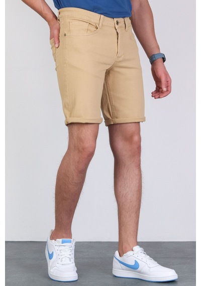 HLT Jeans Erkek Bej Slim Kesim Comfort Likralı Esnek Jeans Şort Thomas-Bej 001
