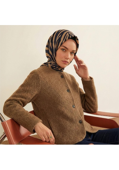 İpekevi Twill İpek Eşarp - Makro Zebra Desenli - Camel Camel
