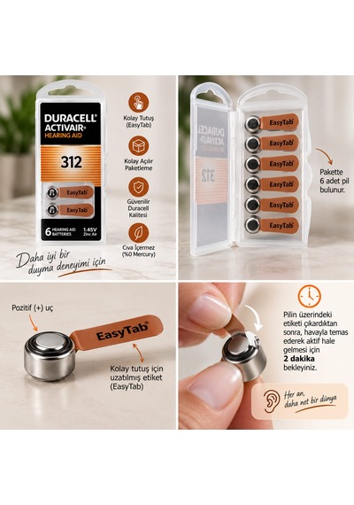 Duracell 312 Numara Cihaz Pili 10 Paket 60 Adet