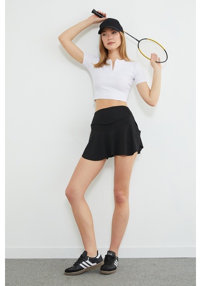 Fullamoda Beli Lastikli Şortlu Tenis Eteği Siyah