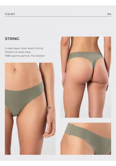Türen Kadın Lazer Kesim Pamuklu String Külot 912/yeşil Yeşil