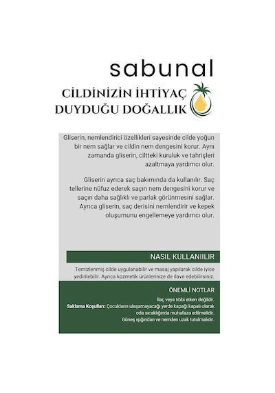 Sabunal Gliserin 50 ML - Bitkisel Kaynaklı Yüksek Nemlendirici   Bitkisel Üretim