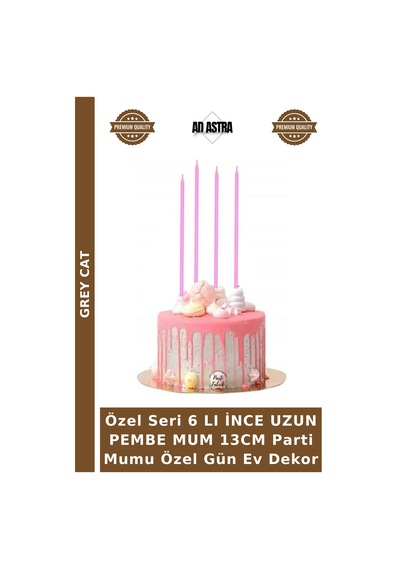 Özel Seri 6 Lı İnce Uzun Pembe Mum 13cm Parti Mumu Özel Gün Ev Dekor