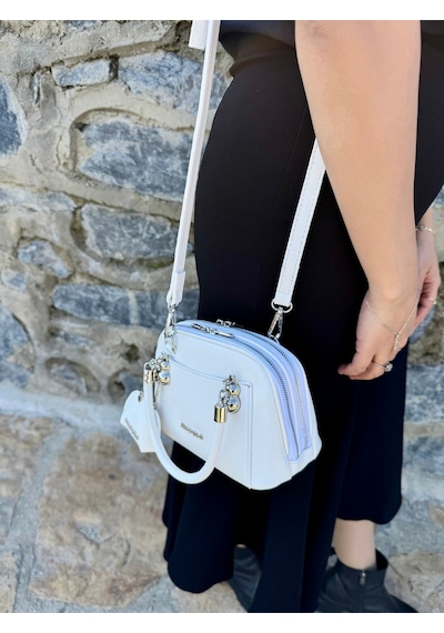 Just Polo Kadın Yeni Sezon Mini Cüzdan Aksesuarlı Askılı Şık El Ve Omuz Çantası Ebat : En 19 Boy 14 Cm Beyaz