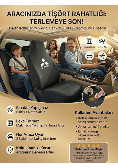 Mitsubishi Lancer İle Uyumlu Servis Tipi Koltuk Kılıfı Servis Kullanımı İçin Siyah