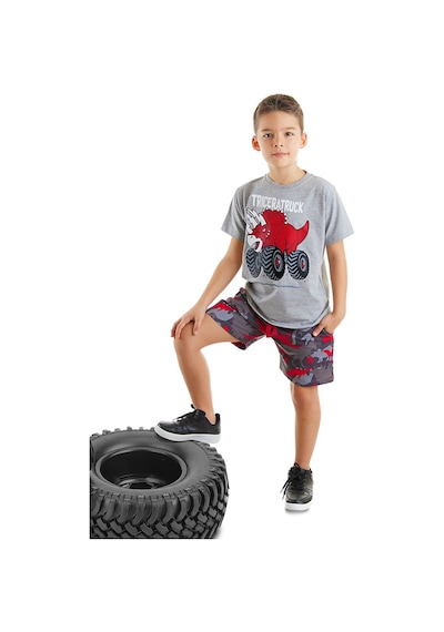 Triceratruck Kırmızı Erkek Çocuk Yazlık T-shirt  Şort Takım