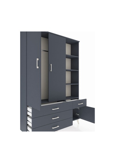 Arges Dolap 5 Raflı 4 Çekmeceli Tek Askılı 132x30x195 Antrasit-antrasit/antrasit Antrasıt/antrasıt Arges Dolap 5 Raflı 4 Çekmeceli Tek Askılı 132x30x195 Antrasit-antrasit/antrasit Antrasıt/antrasıt