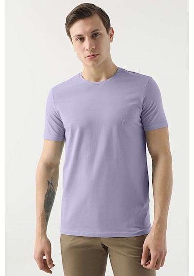 Twn Slim Fit Galaktik Leylak Düz Kabartma Baskılı T-shirt 4ec148551753m Galaktik Leylak