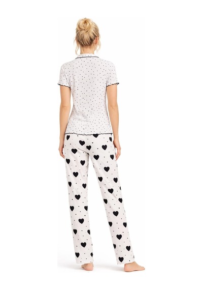 Kadın 01643 Kısa Kol Kaşkorse Pijama Takımı Ekru