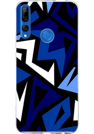 Huawei Y9 Prime 2019 Uyumlu Modern Mavi Geometrik Mozaik Baskılı Silikon Kılıf Renkli