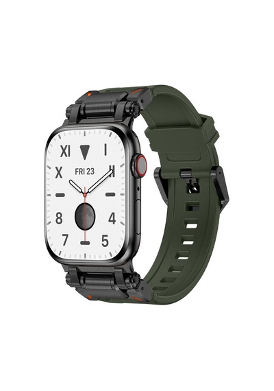 Apple Uyumlu Watch 44mm Zore Krd-101 Titanyum Metal Başlıklı Silikon Kordon