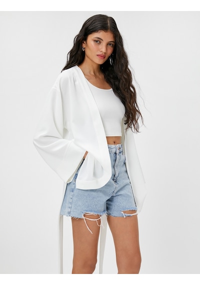 Koton Sırt Detaylı Kimono Kuşaklı Kırık Beyaz 3sak50168uw 3SAK50168UW001 Ekru